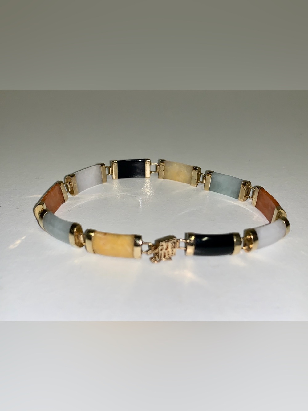 10K Gold Multicolor Jade Link Bracelet 7.5” - Women Jewelry